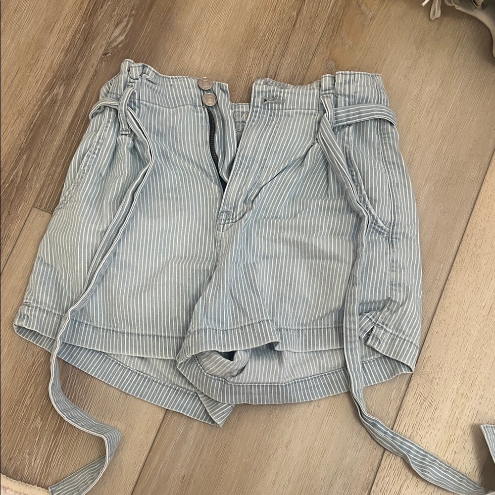 American Eagle Outfitters Light Blue Striped High Waist Shorts